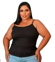 Blusinha Canelada Alça com Bojo Plus Size